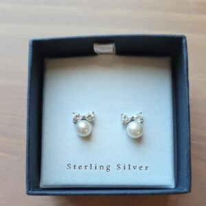Silver and White Pearl Stud Earrings
